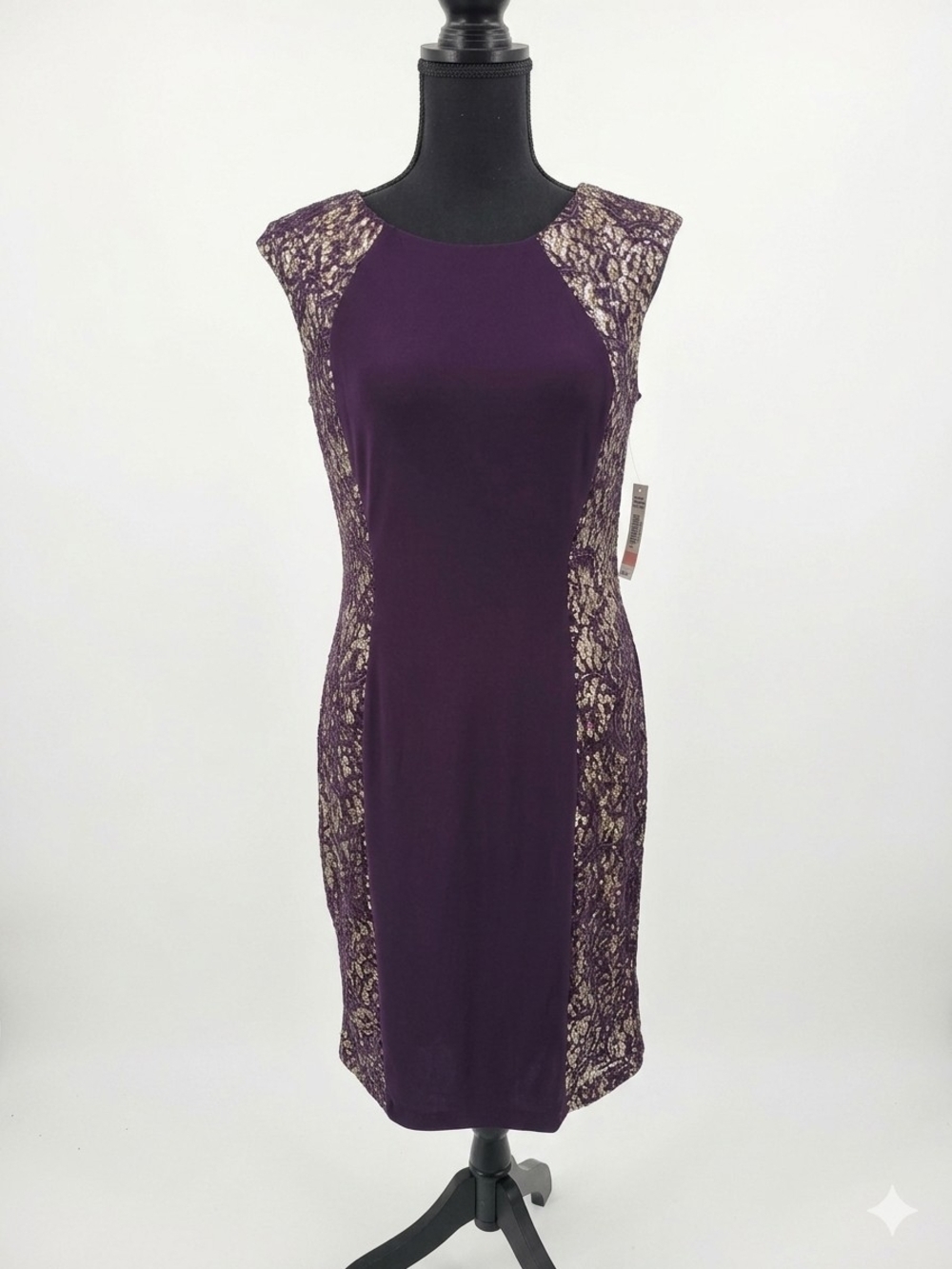 Sleek Plum Lace-Trim Midi Dress